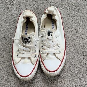 Converse Kids White Low Top Sneakers with Red Trim